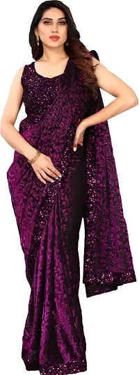 Vrishan HARLEE TRENDS Women's Solid Malai Silk 5.5 Meter Saree with Unstitched Blouse Piece