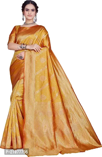 Elegant Golden Silk Blend Saree with Blouse piece-thumb4