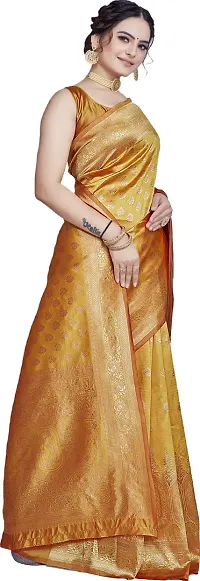 Elegant Golden Silk Blend Saree with Blouse piece-thumb4