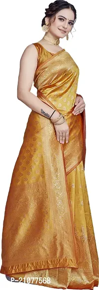 Elegant Golden Silk Blend Saree with Blouse piece-thumb5