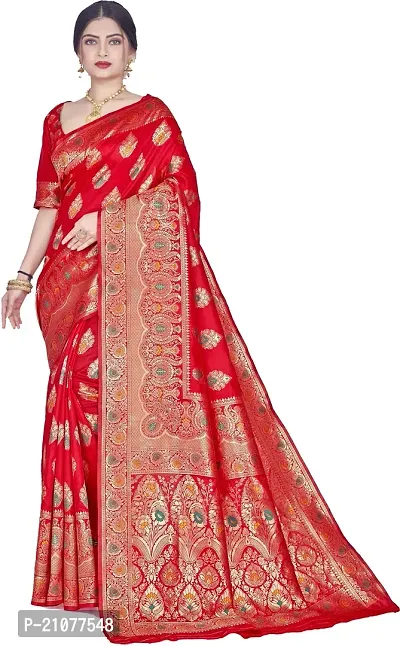 Elegant Red Silk Blend Saree with Blouse piece