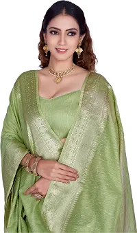 Elegant Light Green Linen Saree with Blouse piece-thumb2