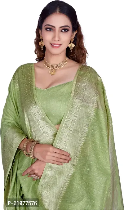 Elegant Light Green Linen Saree with Blouse piece-thumb3