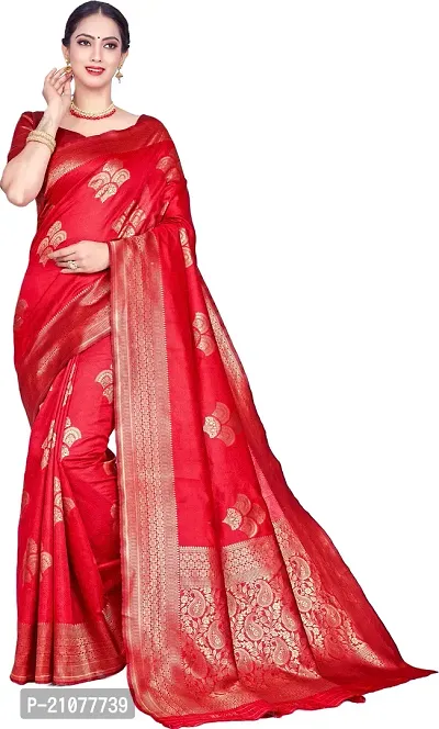 Elegant Red Art Silk Saree with Blouse piece-thumb0