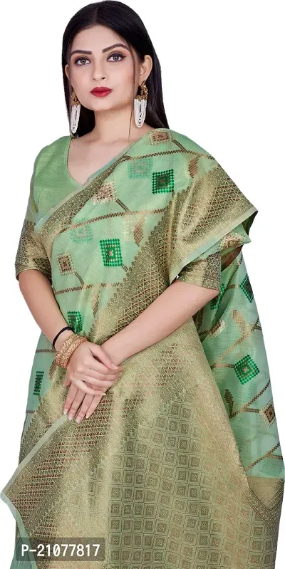 Elegant Light Green Linen Saree with Blouse piece-thumb3