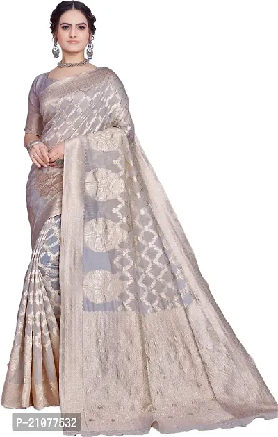 Elegant Grey Linen Saree with Blouse piece-thumb0