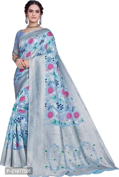 Elegant Blue Linen Saree with Blouse piece