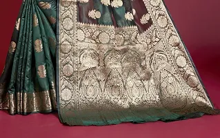 Elegant Dark Green Organza Saree with Blouse piece-thumb3