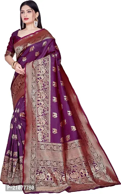 Elegant Purple Art Silk Saree with Blouse piece-thumb0