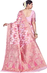 Elegant Pink Linen Saree with Blouse piece-thumb1