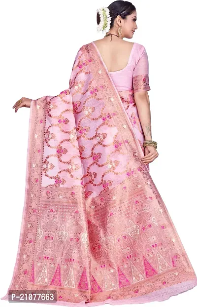 Elegant Pink Linen Saree with Blouse piece-thumb2