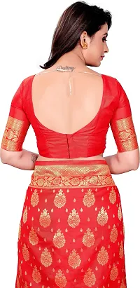 Elegant Red Cotton Blend Saree with Blouse piece-thumb1