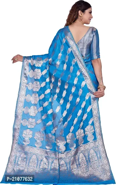 Elegant Blue Organza Saree with Blouse piece-thumb2