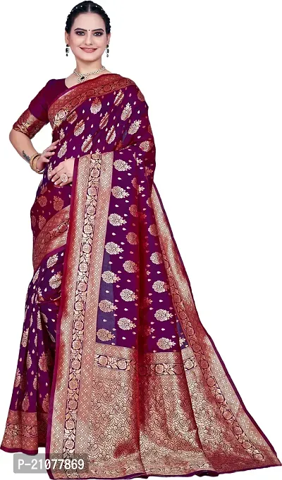 Elegant Purple Silk Blend Saree with Blouse piece