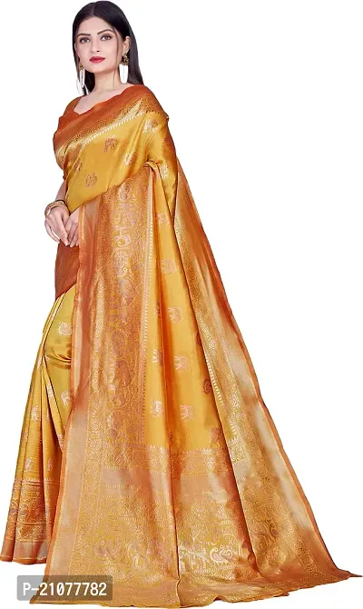 Elegant Golden Art Silk Saree with Blouse piece