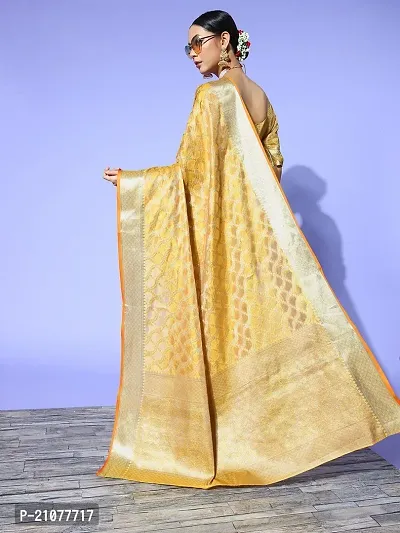 Elegant Golden Organza Saree with Blouse piece-thumb2