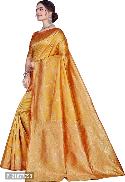 Elegant Golden Silk Blend Saree with Blouse piece