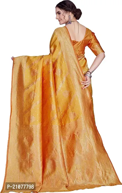 Elegant Golden Silk Blend Saree with Blouse piece-thumb2