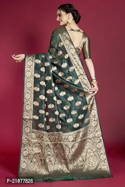 Elegant Dark Green Organza Saree with Blouse piece-thumb2