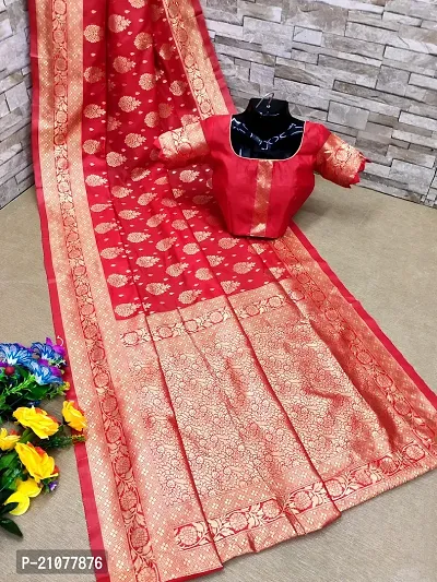 Elegant Red Silk Blend Saree with Blouse piece