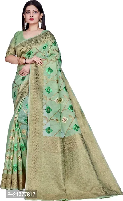 Elegant Light Green Linen Saree with Blouse piece-thumb0