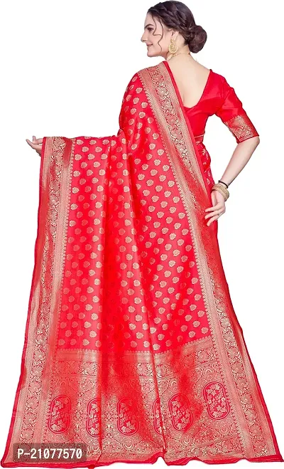 Elegant Red Silk Blend Saree with Blouse piece-thumb2