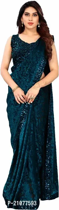 Elegant Blue Net Saree with Blouse piece-thumb0