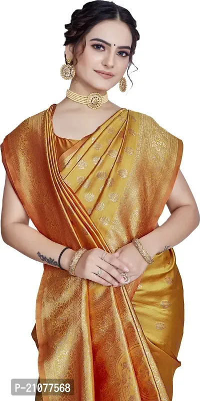 Elegant Golden Silk Blend Saree with Blouse piece-thumb3