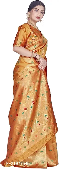Elegant Golden Silk Blend Saree with Blouse piece-thumb5