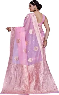 Elegant Pink Linen Saree with Blouse piece-thumb1