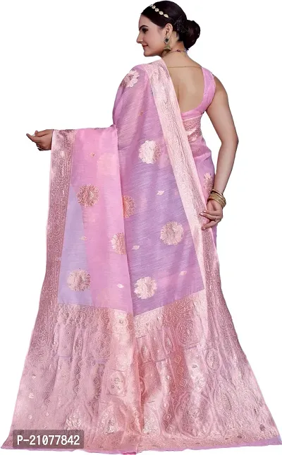 Elegant Pink Linen Saree with Blouse piece-thumb2