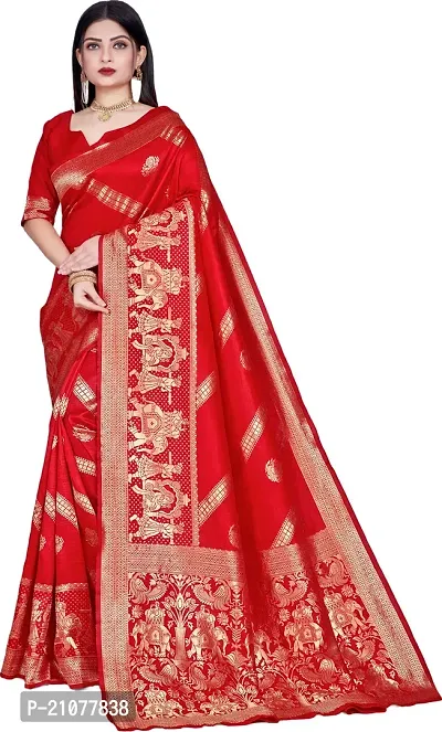 Elegant Red Art Silk Saree with Blouse piece-thumb0