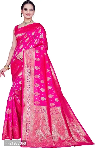 Elegant Pink Silk Blend Saree with Blouse piece