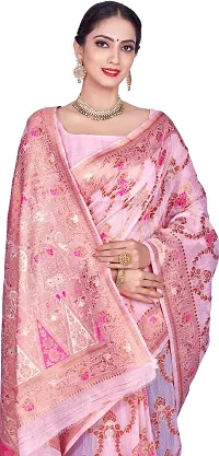 Elegant Pink Linen Saree with Blouse piece-thumb2
