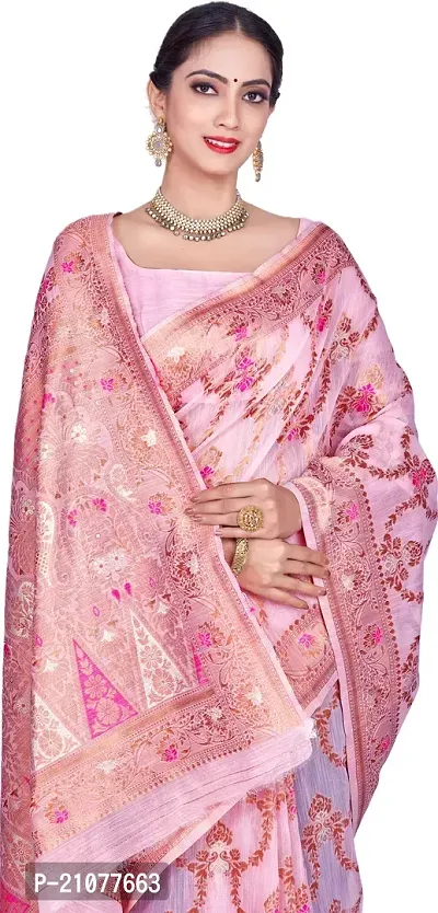 Elegant Pink Linen Saree with Blouse piece-thumb3