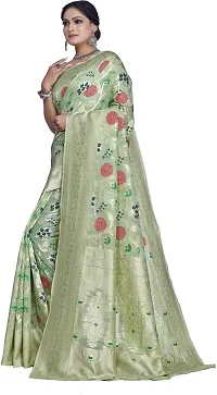 Elegant Light Green Linen Saree with Blouse piece-thumb3