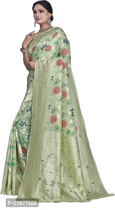 Elegant Light Green Linen Saree with Blouse piece-thumb4