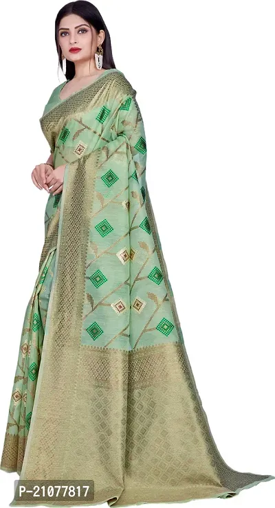 Elegant Light Green Linen Saree with Blouse piece-thumb4