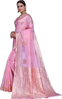 Elegant Pink Linen Saree with Blouse piece-thumb3