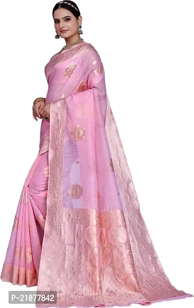 Elegant Pink Linen Saree with Blouse piece-thumb4