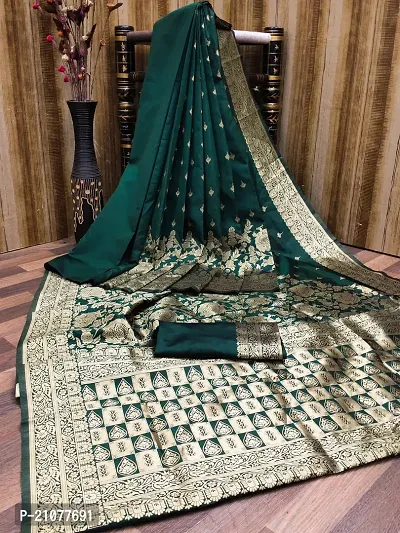 Elegant Dark Green Art Silk Saree with Blouse piece-thumb0