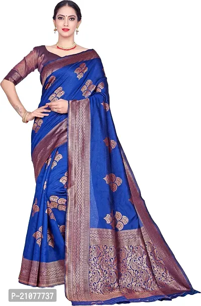 Elegant Blue Art Silk Saree with Blouse piece-thumb0