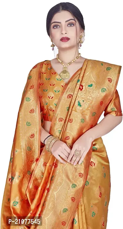 Elegant Golden Silk Blend Saree with Blouse piece-thumb3