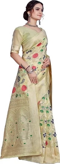 Elegant Beige Linen Saree with Blouse piece-thumb4