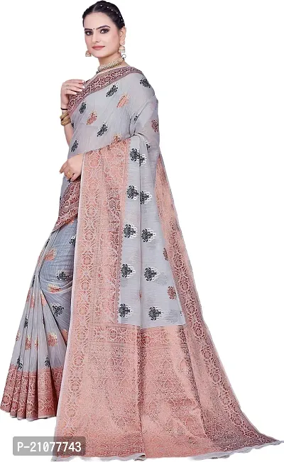 Elegant Grey Linen Saree with Blouse piece-thumb4