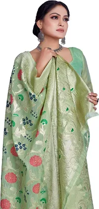 Elegant Light Green Linen Saree with Blouse piece-thumb2