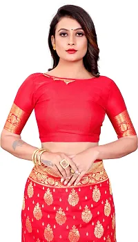 Elegant Red Cotton Blend Saree with Blouse piece-thumb2