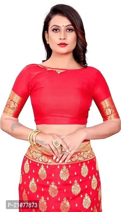 Elegant Red Cotton Blend Saree with Blouse piece-thumb3