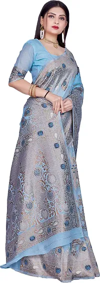 Elegant Blue Linen Saree with Blouse piece-thumb4