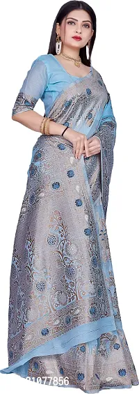 Elegant Blue Linen Saree with Blouse piece-thumb5